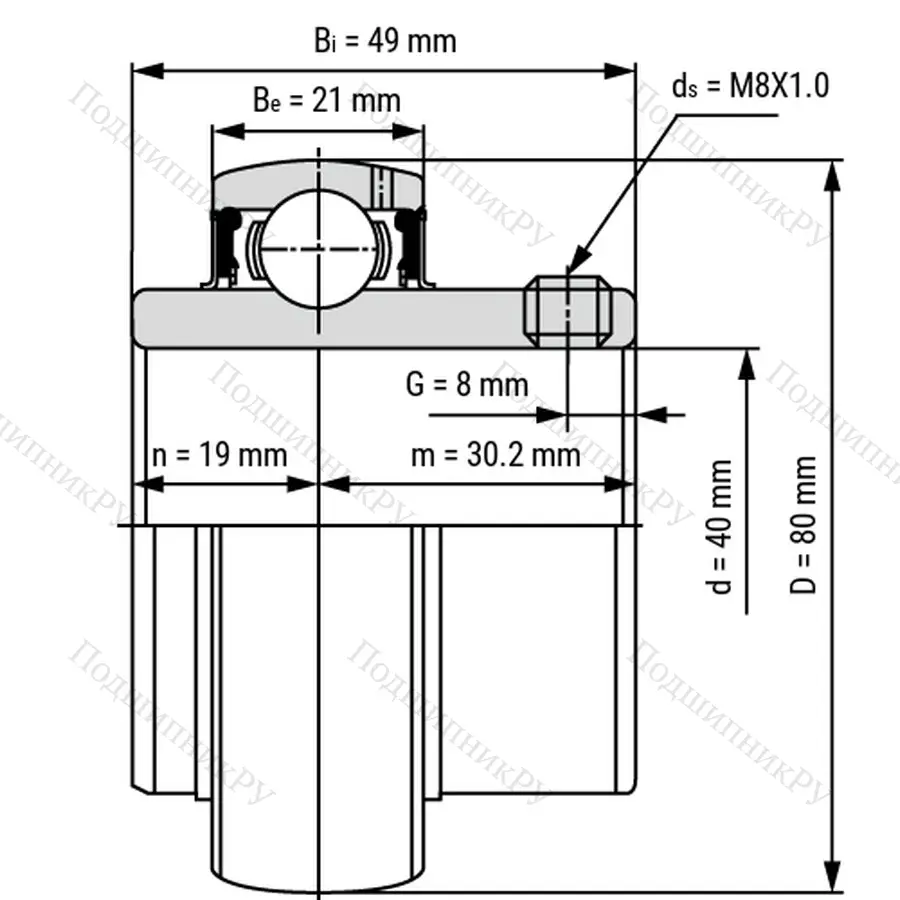 Радиальный шариковый подшипник UC 208 - Вал 40мм
