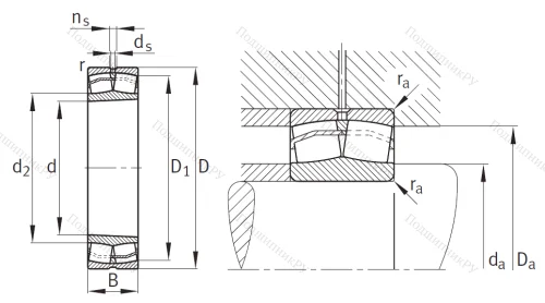 Сферический роликовый подшипник с конической посадкой на вал 22316 E 1K от производителя  FAG