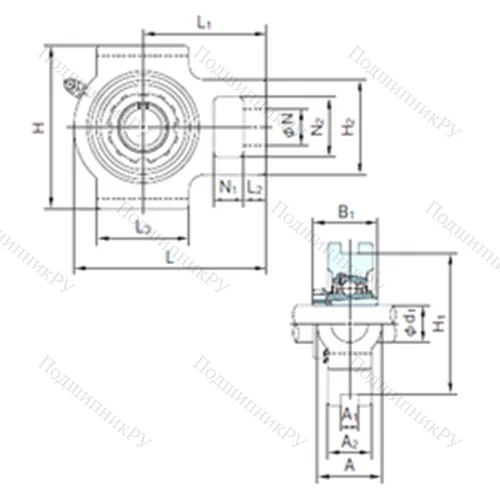 Подшипниковый узел шариковый радиальный UKT 305+H 2305 от производителя  NACHI