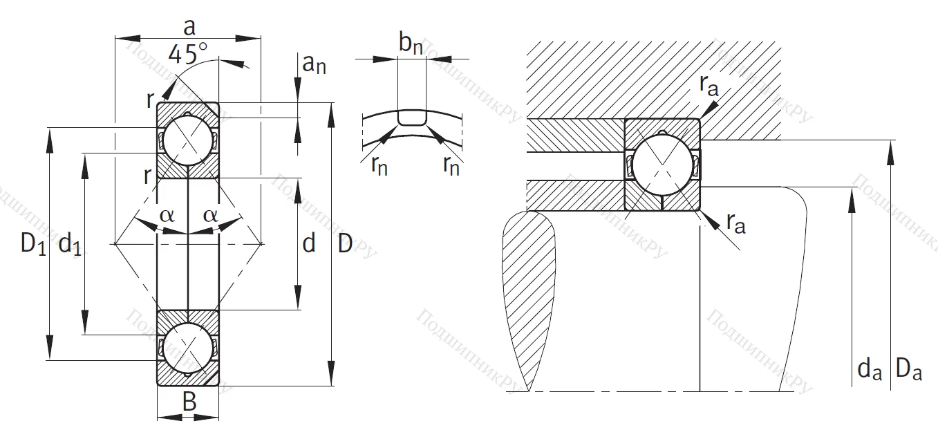 Радиально-упорный шариковый подшипник QJ 317 N 2MPA