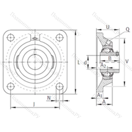 Подшипниковый узел шариковый радиальный RCJY 1-1/4-206 от производителя  INA