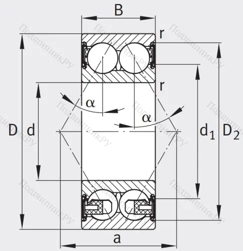 Двухрядный шариковый подшипник 3303 BD XL 2HRS TVH от производителя  FAG
