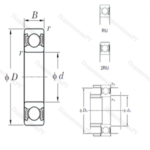 Подшипник шариковый радиальный 6016-2RU