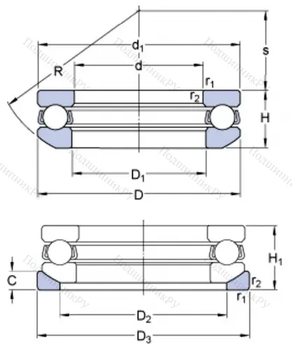 Упорный шариковый подшипник 18204 (53204+U 204) в Ростове-на-Дону