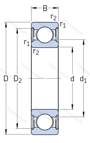 Однорядный шариковый подшипник 61807 2RS 1 от производителя  SKF