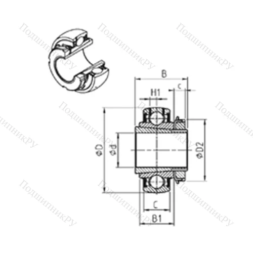 Подшипник шариковый радиальный UK 208+H-22 от производителя  SNR Подшипник шариковый радиальный UK 208+H-22 от производителя  SNR