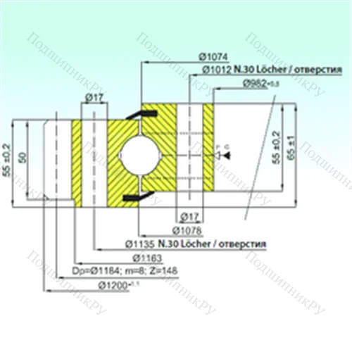 Подшипник шариковый опорно-поворотный EB 1.25.1076.200-1SPPN