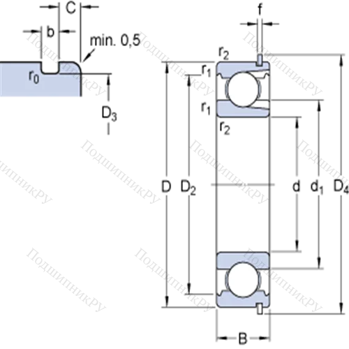 Однорядные радиальные шарикоподшипники с пазом для ввода шариков и стопорным кольцом 307 NR от производителя  SKF